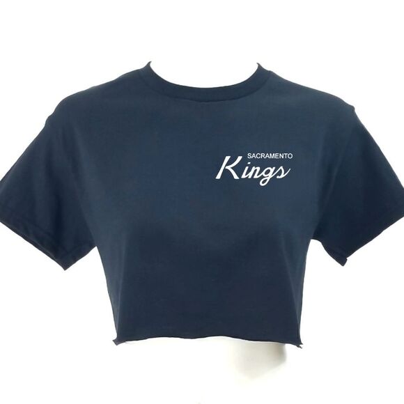 SACRAMENTO KINGS Double Script Retro Logo "Cropped" Crop Top Basketball Tee - Picture 1 of 6